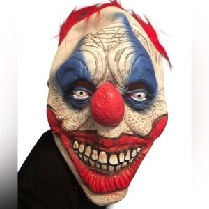 Halloween Scary Clown Mask Rubber Latex Pull On Eye Holes Adult OS Red Hair